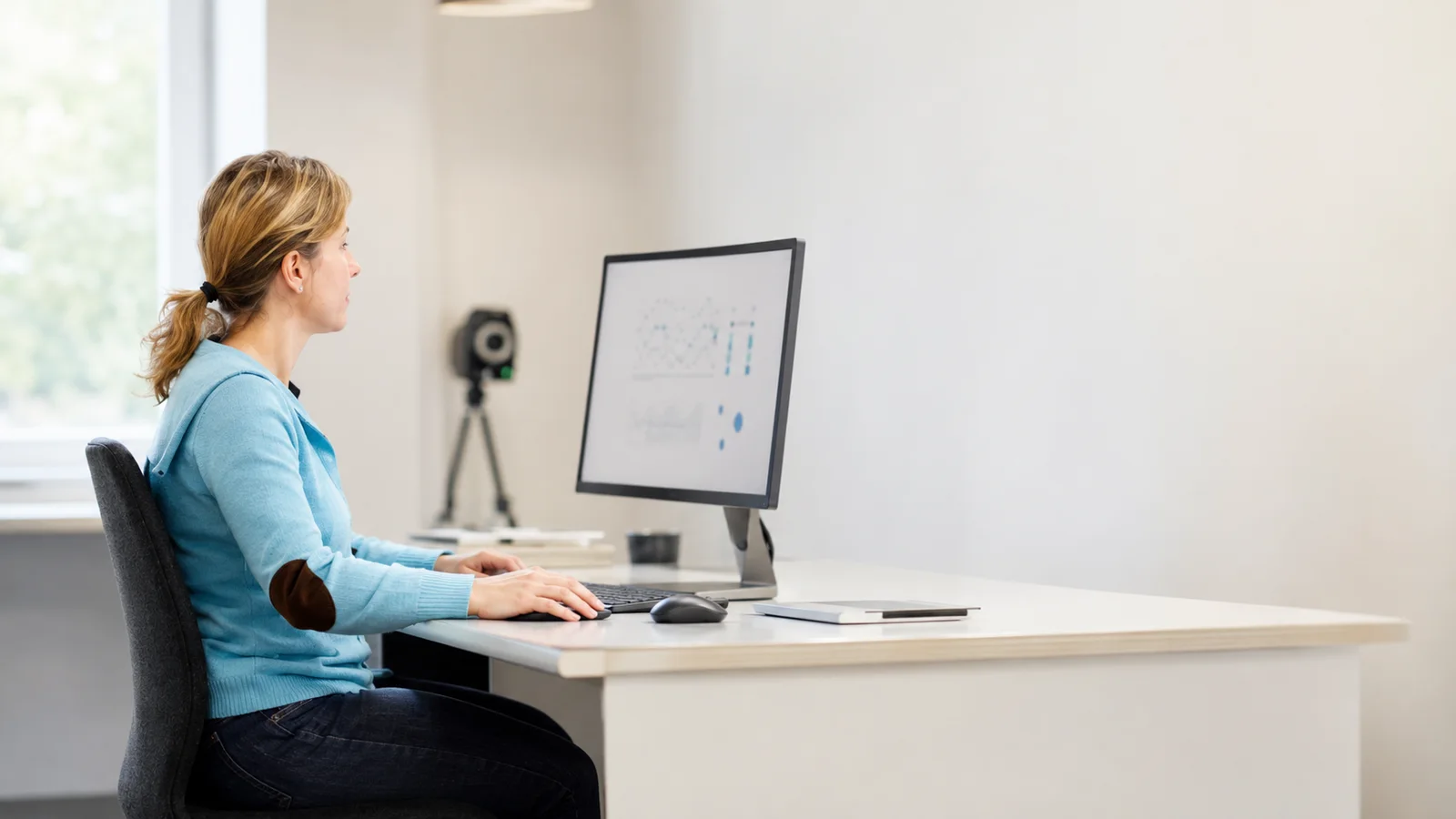 Dr. Verena Fenner arbeitet am Schreibtisch an einer wissenschaftlichen Auswertung